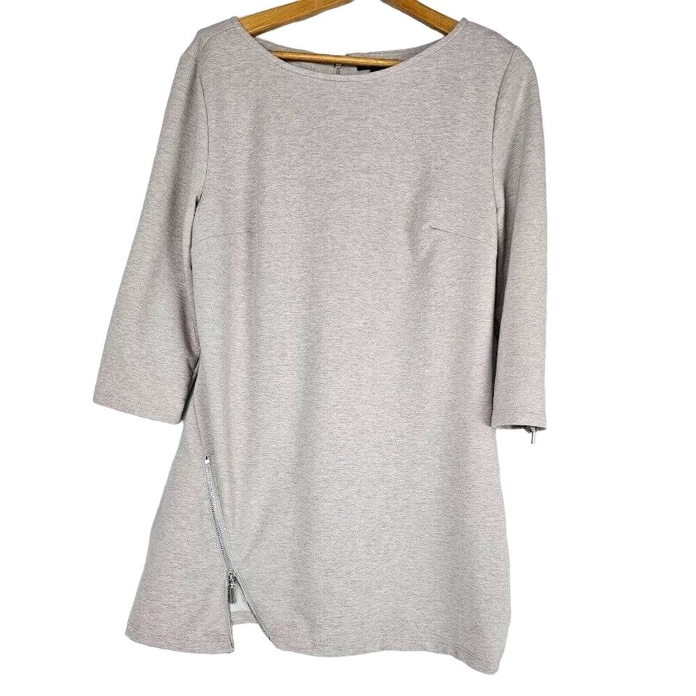 Women’s EUC H by Halston Gray Knit Dress Long sleeve MEDIUM Zipper Accent